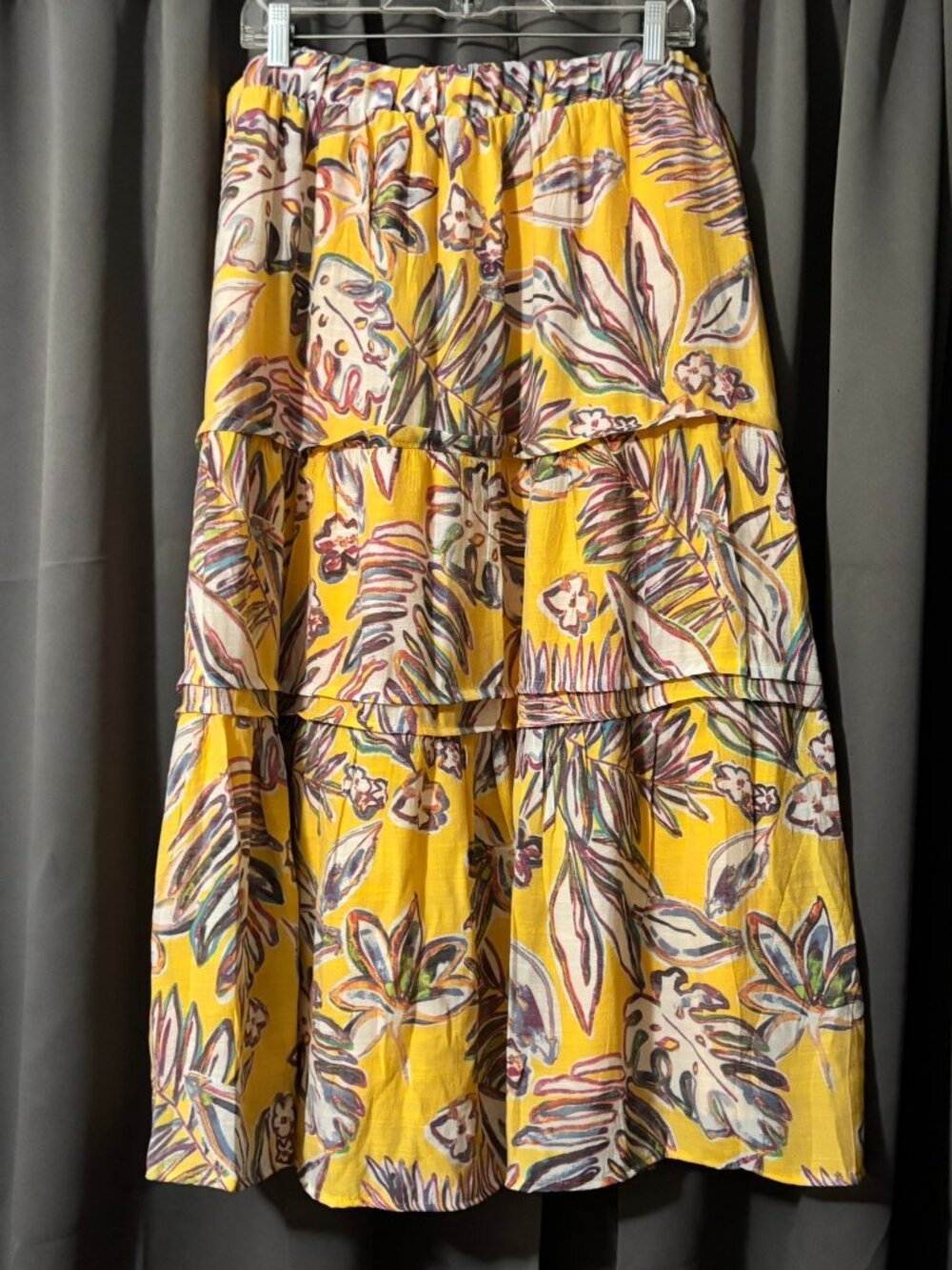 Nanette Lepore Yellow Tropical Floral Tiered Maxi Skirt XL